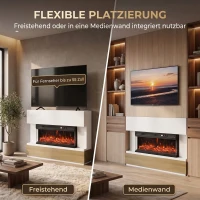 HOMCOM Elektrische haard met verwarming, 3-zijdig panoramavenster, 1800 W, tv-meubel voor 55 inch, wit(m-6)