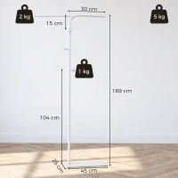 HOMCOM Clothing Rack with 3 Side Hooks, Garment Rack with Marble Base, 45 x 25 x 169 cm, for Bedroom, Bathroom, White(m-3)