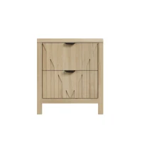 Nachttisch in Eichenoptik mit Schublade, 3D-Riffelung und Metallgriffen, Mid-Century-Modern-Stil, Eiche(m-1)