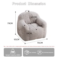 Sitzsack-Sessel, geschredderte Schaumstofffüllung, Kunstfell, Armlehnen, 95x95x79 cm, Hellgrau(m-3)