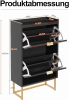 Schuhschrank mit 2 Klappen, schmaler Schuhkipper mit Kippschutz und verstellbaren Trennwänden, 50x24x103,5 cm, Schwarz(m-3)