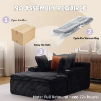 Boden-Schlafsofa mit Chaise-Lounge, hochdichtem Schaumstoff, ergonomischem Design und 2-in-1-Kissen, 165x112x63 cm, Schwarz(m-6)
