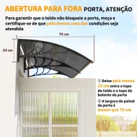 Outsunny Marquise para Portas e Janelas 196x75x23 cm Marquise de Proteção contra Sol e Chuva com Cobertura de Policarbonato Preto(m-7)