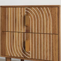 Nachttisch mit 2 Schubladen und geometrischen Intarsien, Boho-Stil, MDF, 48x38x56 cm, Walnussbraun(m-10)