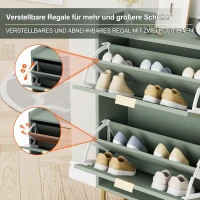 Schuhschrank mit 2 Klappen, schmal, mit Kippschutz und verstellbaren Trennwänden, 50x24x103,5 cm, Grün(m-3)