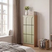 Schuhschrank mit 3 Klappen, schmal, verstellbare Trennwände, Skandi-Stil, 50x24x122,5 cm, Grün(m-4)