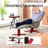 HOMCOM Poltrona Reclinável com Apoio para os Pés Estofada em Tecido Técnico Estrutura de Madeira Função Basculante Cinzento(m-7)