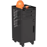 Armoire à outils mobile étroite en métal, porte verrouillable, 2 tiroirs et roulettes pivotantes, Noir(m-23)