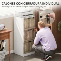 HOMCOM Cajonera de Escritorio con 3 Cajones Cerradura Llaves Barras Colgantes para A4 Carta 39,4x40x98,7 cm Blanco y Madera(m-6)