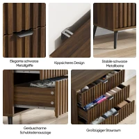 Commode à 3 tiroirs en MDF, poignées et pieds métalliques, style moderne, 80x39x78 cm, Noyer(m-4)