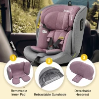 Jovikids drehbarer Kindersitz mit ISOFIX, i-Size, Liegefunktion und Nutzung ab Geburt bis 12 Jahre, Rosa+Grau(m-3)