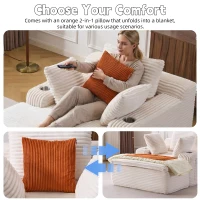 Schlafsofa mit Ottomane, werkzeuglose Einrichtung, hochdichter Schaumstoff, 2-in-1-Kissen, 165x112x63 cm, Beige(m-9)
