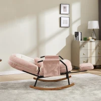 Fauteuil à bascule grand format, dossier réglable et repose-pieds escamotable, poches latérales, coussin rembourré, intérieur et extérieur, Rose(m-18)
