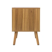 Nachttisch aus MDF mit Rattanfront, offenem Regal und Schublade, Boho- und Mid-Century-Design, goldener Griff, 45x40x55 cm, Walnuss(m-9)
