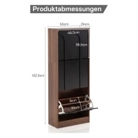 Schmaler Schuhschrank mit 3 Klappen, modernes Skandi-Design, Schwarz(m-4)