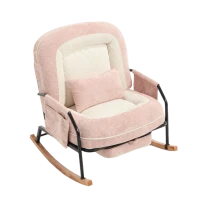 Fauteuil à bascule grand format, dossier réglable et repose-pieds escamotable, poches latérales, coussin rembourré, intérieur et extérieur, Rose(m-24)