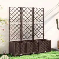 Outsunny Jardinière avec treillis lit surélevé de jardin jardinière extérieure avec 8 trous de drainage 120 x 40 x 135 cm marron(m-2)