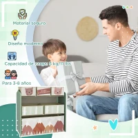 ZONEKIZ Organizador de Juguetes para Niños Estantería para Juguetes con 6 Cajas de Tela no Tejida Extraíbles 63x30x66 cm Verde(m-7)