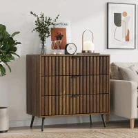 Commode à 3 tiroirs en MDF, poignées et pieds métalliques, style moderne, 80x39x78 cm, Noyer(m-1)