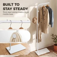 HOMCOM Clothing Rack with 3 Side Hooks, Garment Rack with Marble Base, 45 x 25 x 169 cm, for Bedroom, Bathroom, White(m-5)