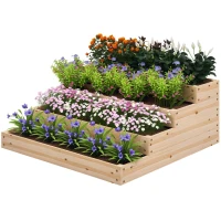 Outsunny Carré potager de jardin sans fond 4 étages pour herbes légumes fruits fleurs 113 x 113 x 46 cm bois naturel(m-17)