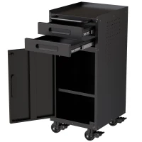 Armoire à outils mobile étroite en métal, porte verrouillable, 2 tiroirs et roulettes pivotantes, Noir(m-24)