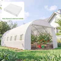 Outsunny Cobertura de Estufa de Túnel 6x3x2m Cobertura de Substituição de Estufa com 12 Janelas e Portas Enroláveis Branco(m-3)