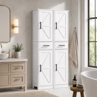 HOMCOM Coluna de Casa de Banho com 2 Prateleiras Ajustáveis Armário Alto de Casa de Banho Estreito Estilo Rústico 40x30x170 cm Branco(m-8)