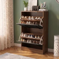 Schuhschrank mit 2 Klappen, schmale Bauform, modernes Skandi-Design, verstellbare Trennwände, Schwarz(m-4)