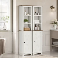 kleankin Armario Alto de Baño Mueble Columna de Baño con 3 Compartimientos Puerta y Estante Ajustable 39,5x30x160 cm Blanco(m-8)