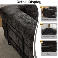 Schlafsofa, wandelbares Bodensofa, modular, Chenille, 200x100x63 cm, Schwarz(m-4)