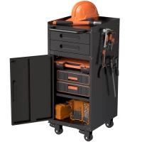 Armoire à outils mobile étroite en métal, porte verrouillable, 2 tiroirs et roulettes pivotantes, Noir(m-13)