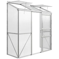 Outsunny Serre adossée serre de jardin fenêtres ouvrables à 5 niveaux panneau en PC cadre aluminium 192 x 68 x 196 cm transparent(m-1)