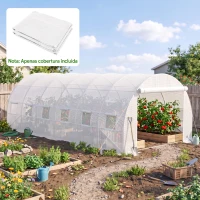 Outsunny Cobertura de Estufa de Túnel 6x3x2m Cobertura de Substituição de Estufa com 12 Janelas e Portas Enroláveis Branco(m-8)