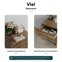 Nachttisch mit zwei Schubladen, geometrischem 3D-Relief, abgerundeten Kanten, 48x38x56 cm, Walnussbraun(m-7)