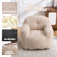 Sitzsack-Sofa mit Armlehnen, zerkleinerter Schaumstofffüllung und Kunstfellbezug für Wohn- und Schlafzimmer, Beige(m-4)