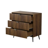 Commode à 3 tiroirs en MDF, poignées et pieds métalliques, style moderne, 80x39x78 cm, Noyer(m-14)