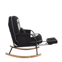 Fauteuil à bascule grand format, dossier réglable, repose-pieds escamotable, coussin rembourré, poches latérales, intérieur et extérieur, Noir+Gris(m-26)