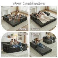 Schlafsofa, wandelbares Bodensofa, modular, Chenille, 200x100x63 cm, Schwarz(m-7)