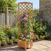 Outsunny Jardinière avec treillis sur pieds pour plantes - dim. 54,5L x 52l x 180H cm - Bois Sapin pré-huilé(m-8)