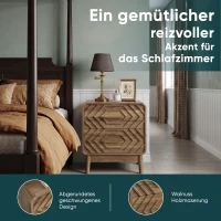 Nachttisch mit zwei Schubladen, geometrischem 3D-Relief, abgerundeten Kanten, 48x38x56 cm, Walnussbraun(m-4)