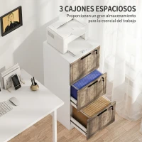 HOMCOM Cajonera de Escritorio con 3 Cajones Cerradura Llaves Barras Colgantes para A4 Carta 39,4x40x98,7 cm Blanco y Madera(m-4)