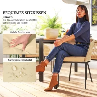Outsunny 5-delig tuinmeubelset, 4 stoelen, 1 tafel, kunst-rattan, stalen frame, wasbare kussens, voor terras, Khaki(m-6)