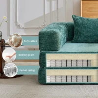 Wandelbares Bodenschlafsofa, modulares Design, Chenillebezug, ohne Montage, 200x100x63 cm, Dunkelgrün(m-5)
