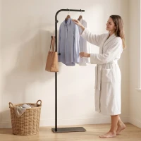 HOMCOM Clothing Rack with 3 Side Hooks, Garment Rack with Marble Base, 45 x 25 x 169 cm, for Bedroom, Bathroom, Black(m-9)