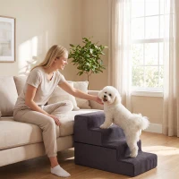 PawHut Dog Steps, 4-Step Dog Stairs for Bed and Sofa, Pet Stairs with Carry Handle, Washable Cover(m-14)
