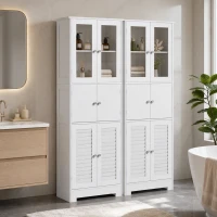 HOMCOM Mueble Auxiliar de Baño con 6 Puertas Estantes Ajustables Antivuelco Armario de Baño Moderno 60x30x170,5 cm Blanco(m-8)