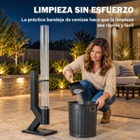 Outsunny Estufa de Pellets para Exterior 13 kW con Tubo de Vidrio Tolva de 2,4 kg y Bandeja para Cenizas Negro(m-7)