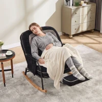 Fauteuil à bascule grand format, dossier réglable, repose-pieds escamotable, coussin rembourré, poches latérales, intérieur et extérieur, Noir+Gris(m-8)