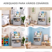 HOMCOM Estante de Madeira para Brinquedos com 3 Compartimentos 2 Prateleiras e Gaveta Móvel com 4 Rodas 60x29,9x90cm Cinza(m-6)
